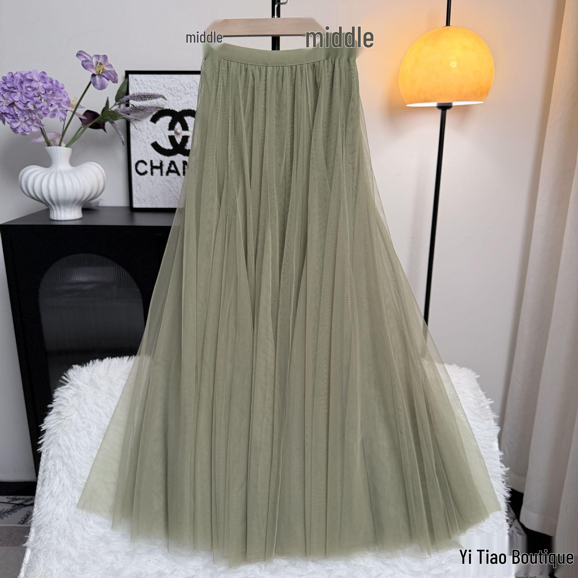 

Women s 2025 New Style Rice Beige A-line Fairy Skirt: 30-piece Mesh, Half-length, 720-degree Wide Hem Gauze. XL 90cm Length [Height 166-172cm]