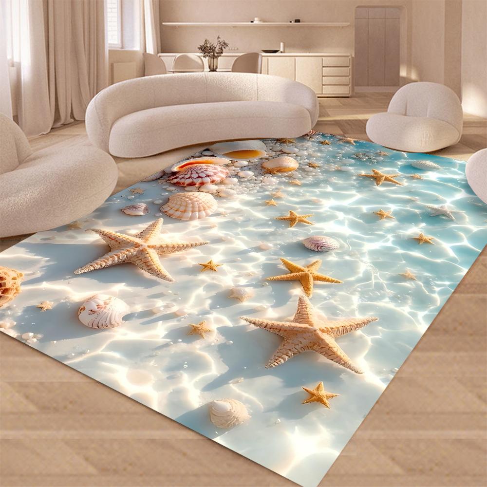 New Starfish Beach Shell Sea Star Sand Carpet Rug for Living Room Bedroom Home Sofa Decoration,Kids Play Non-slip Floor Mat