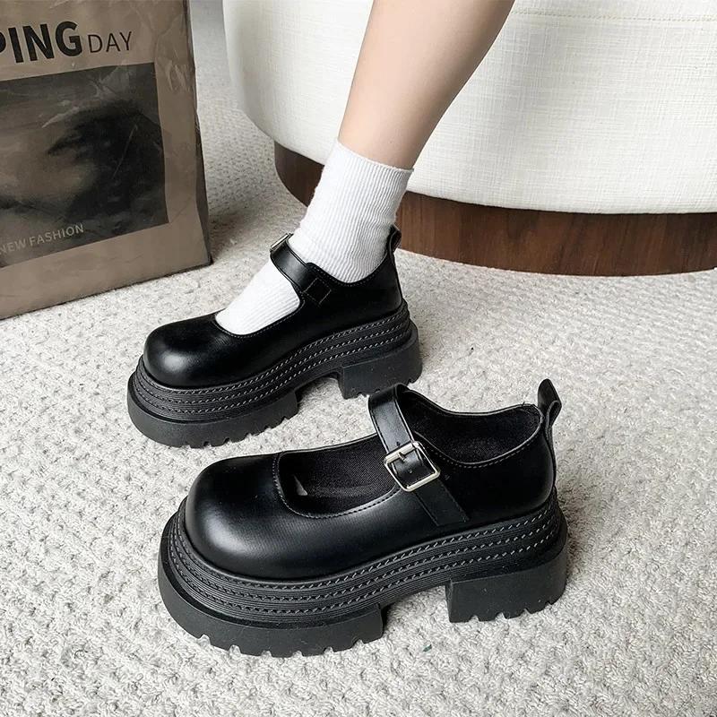Elegant Woman Heeled Shoes 2025 Summer Women's Mary Janes High Heels Buckle Strap Platform Round Toe Shallow Pumps Casual Pumps