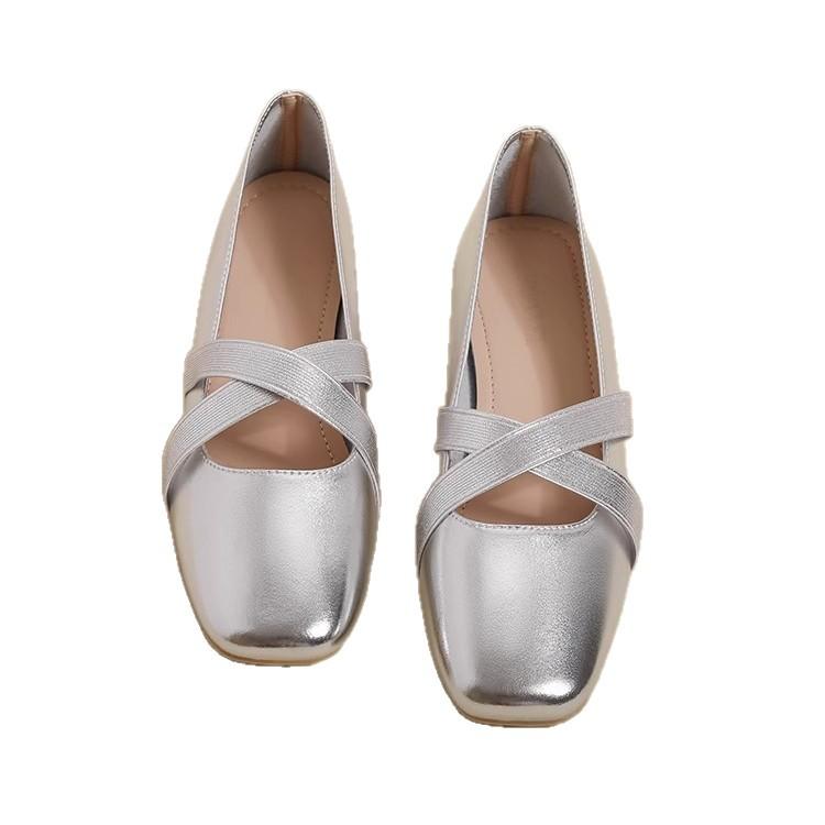 Silver Single Shoes Female 2025 Spring New French Square Head Flat Bottom Fairy Evening Wind Ballet Light Mouth Mary Jane Shoes