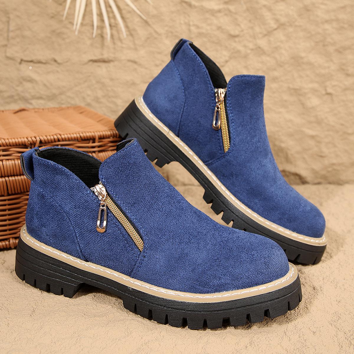 

2025 round head side zipper Martin boots short boots middle heel new autumn and winter large size foreign trade women s short boots women s 37 синій