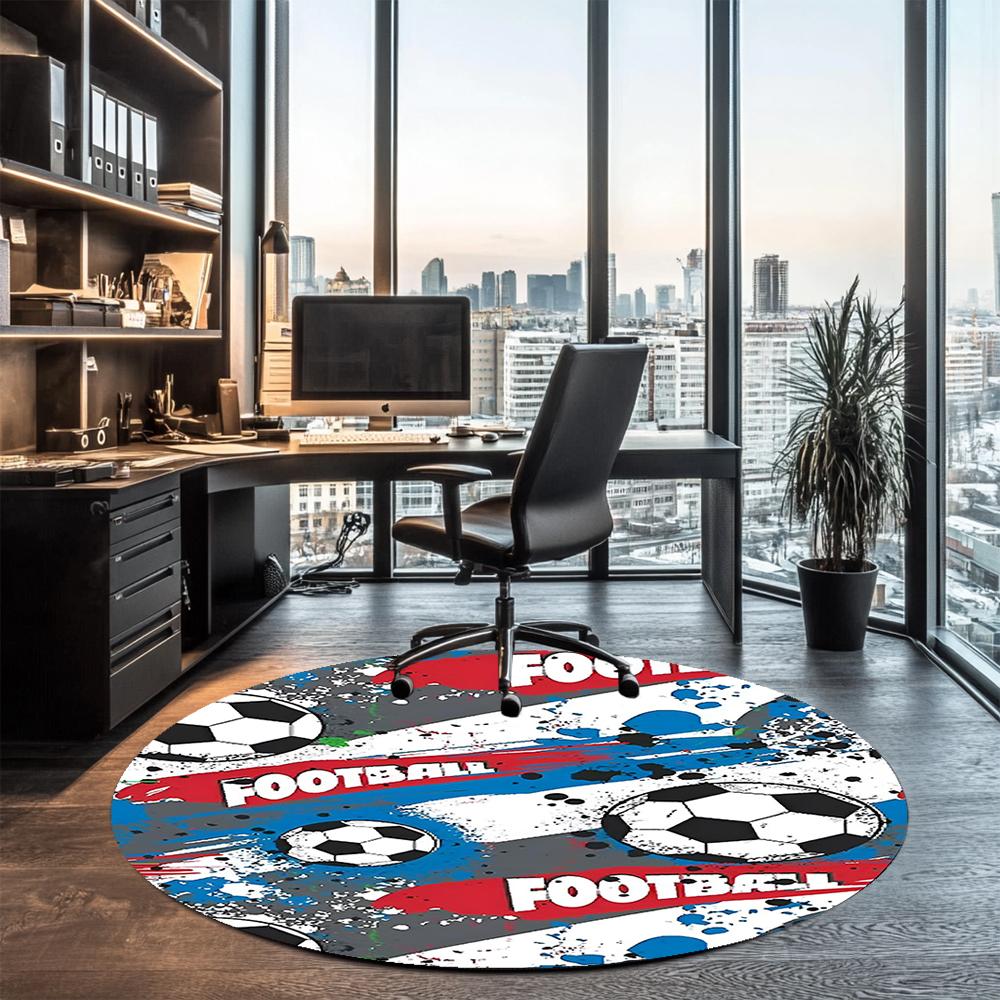 Soccer Printed Round Rug Carpet Chair Rug Area Rug Entryway Doormats,for Office Chair Living Room Bedroom Kitchen Room.