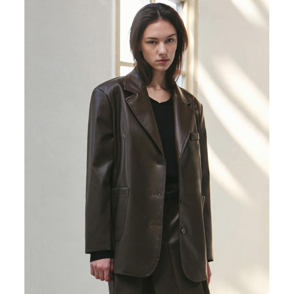 

NICKNICOLE NICOLE SIGNATURE VEGAN LEATHER JACKETBROWN