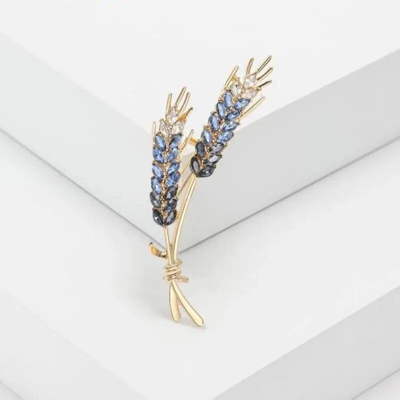 

Броши в виде блестящей пшеницы Женская мода Синие и желтые стразы Значки в виде колоса пшеницы Нежные повседневные аксессуары для костюма синий