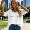 Damen Oberteile Rundhals Halbsleeve Locker Geschnitten T-Shirt Einfarbige Hohlmuster Weiche Dehnbare Bluse Tägliche Kleidung
