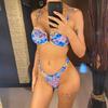Sexy U Neck Flowers Printed Wrinkled Bikini Female Swimsuit Women Swimwear Two-pieces Bikini set Bather Bathing Suit Swim