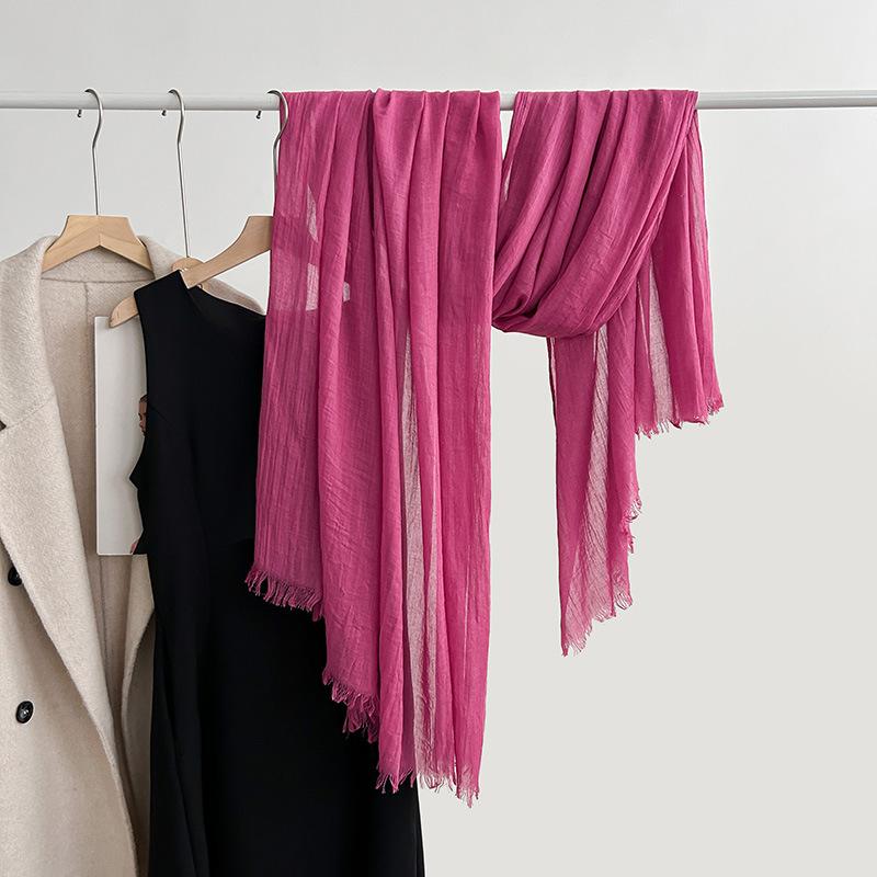 Cotton and linen scarf, fashion, literary style, solid color, linen scarf, women's air-conditioned room, shawl, and sunscreen silk scarf outside.