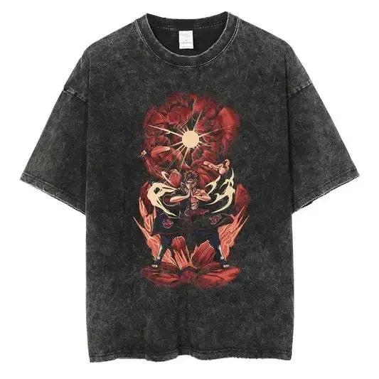 American Tops T-Shirt Ri Short Sleeve T-Shirt Batik Naruto Shirt Wear Man Washed Anime Vintage Style Short