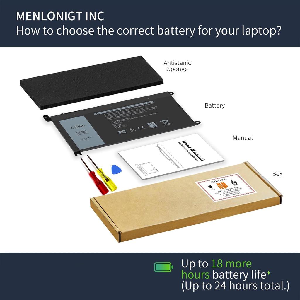 42wh WDXOR Laptop Battery for Dell Inspiron 13 15 5000 7000 Series 15 5565 5567 5568 5578 5579 7560 7570 13 7368 7378 5378 17 5765 5767 5770 P58F