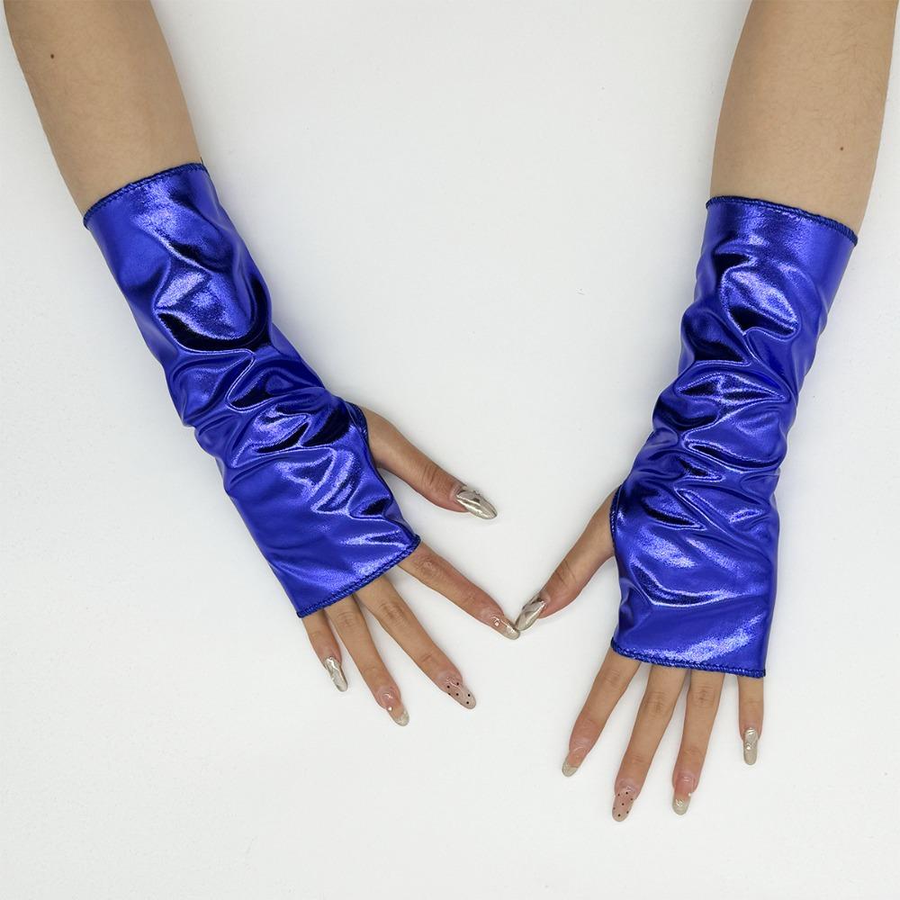 1 Paar Fingerlose Handschuhe mit Hochglanzfinish Punk-Stil Performance-Handschuhe Halloween-Verkleidung