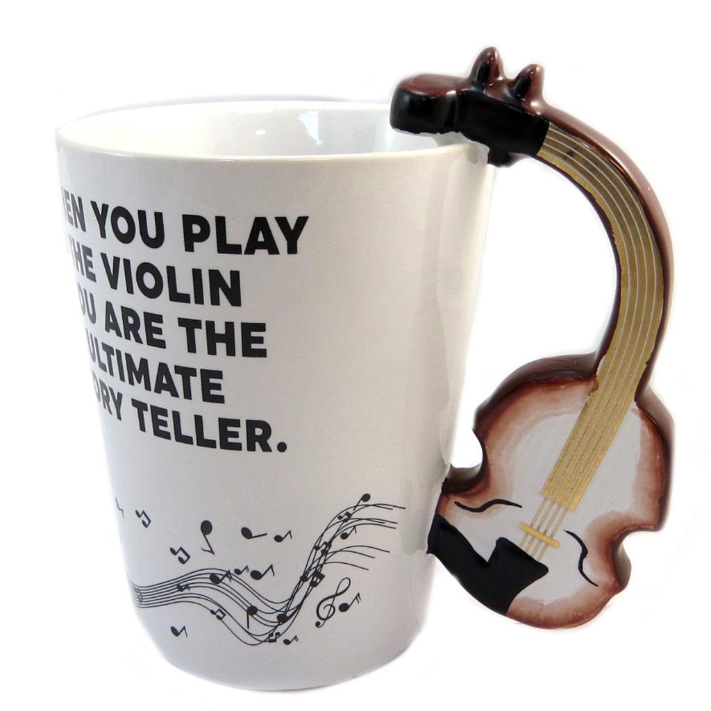 Les Trésors De Lily [P4176] - Mug céramique 'Musicology' blanc marron (Violon) - 13. 5x12. 5 cm