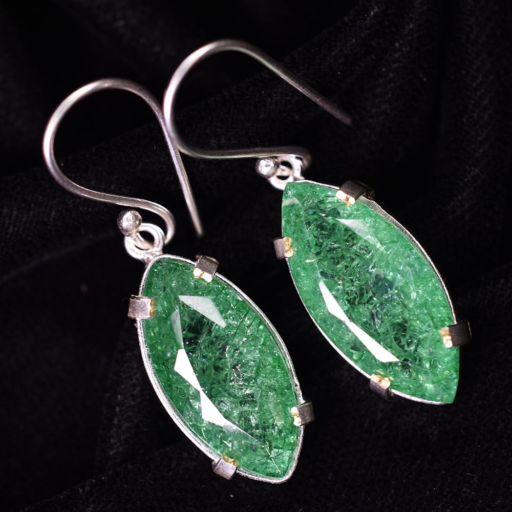 CERTIFIED 925 Sterling Silver 65 Ct Natural Marquise Green Emerald Gems Earring MY.ER-43-NS