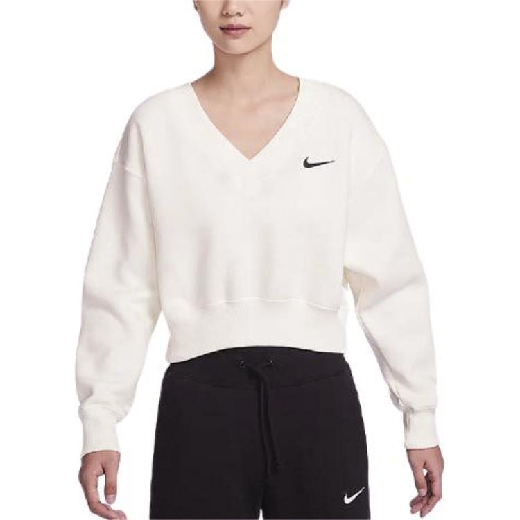 Nike Sportkleding Phoenix Fleece Vintage Effen Kleur Logo Geborduurd V-hals Fleece Los Kort Sweatshirt Dames tops Zeil FN3652-133