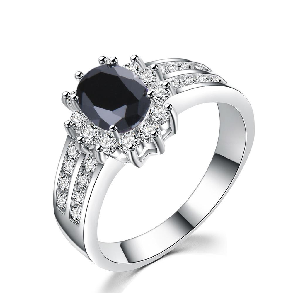 New European and American Fashion Oval Zircon Ring for Men and Women Double Row White