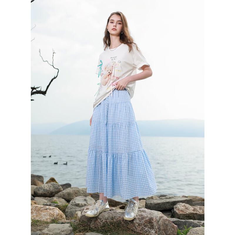 Летняя клетчатая юбка А-силуэта Sancai 2025 S