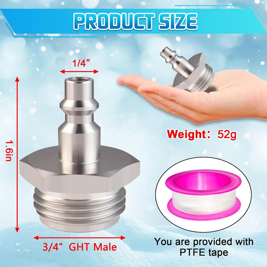 Boltigen RV Blow Out Winterizing Adapter, Stainless Steel Sprinkler Blowout Plug, 1/4 Air Compressor Quick Connect To 3/4 Garden Hose Thread, RV
