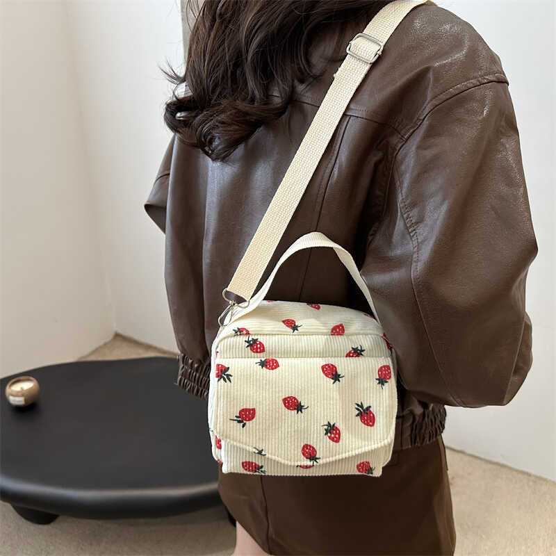 Cartoon Corduroy Shoulder Crossbody Bag for Women New Japanese Style Girl Student Strawberry Phone Bag