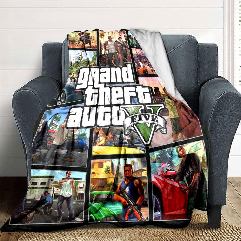 1ks Měkká flanelová deka Grand Theft Auto s designovým potiskem Útulná deka pro všechna roční období, ideální na pohovku, postel, do kanceláře