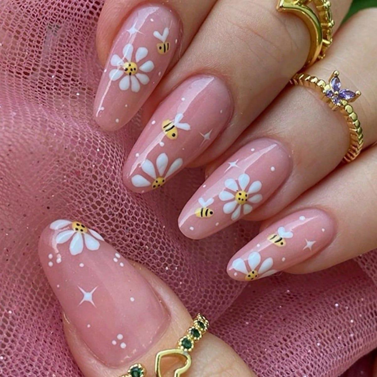 

Милые наклейки для ногтей с цветами и пчелами - Сладкий стиль