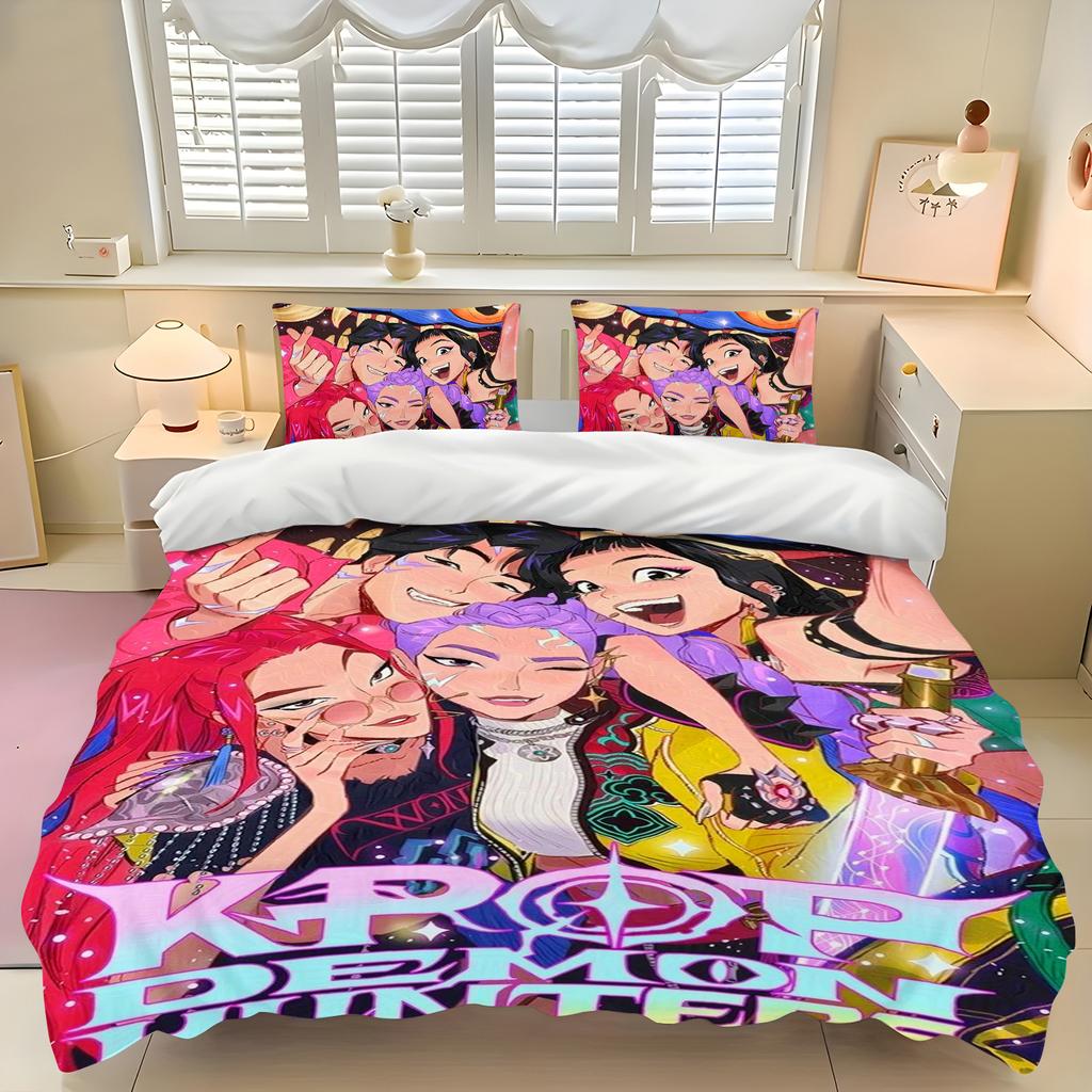 K-Pop: Juego de Funda Nórdica Demon Hunters Ropa de Cama Linda con Fundas de Almohada Gran Regalo Decoración de Habitación Infantil Perfecto para Habitación de Invitados Hogar