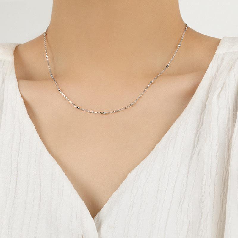 S925 Sterlingsilber Perlenkette - Damen Europäischer & Amerikanischer Stil Schlüsselbeinkette