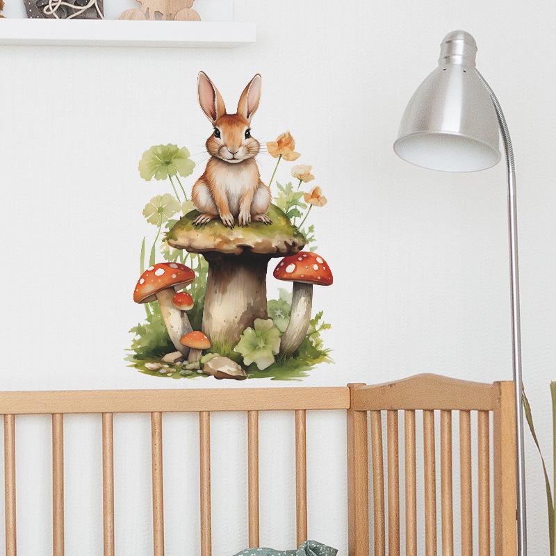 Cartoon Cute Rabbit Mushroom Flowers Children's Bedroom Living Room Wall Decoration Wall Stickers