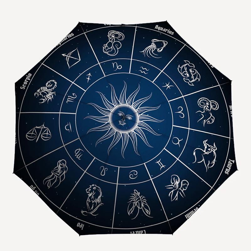 Tierkreisrad Astrologie Diagramm DekorRegenschirm, Tragbarer 3-Fach Kompakter Regenschirm für Männer & Frauen Geschenk