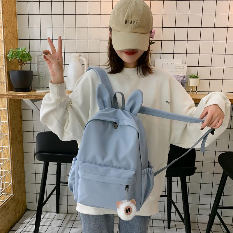 New Nylon Solid Color Schoolbag for Men and Women Students Cute Rabbit Ears Cute Backpack