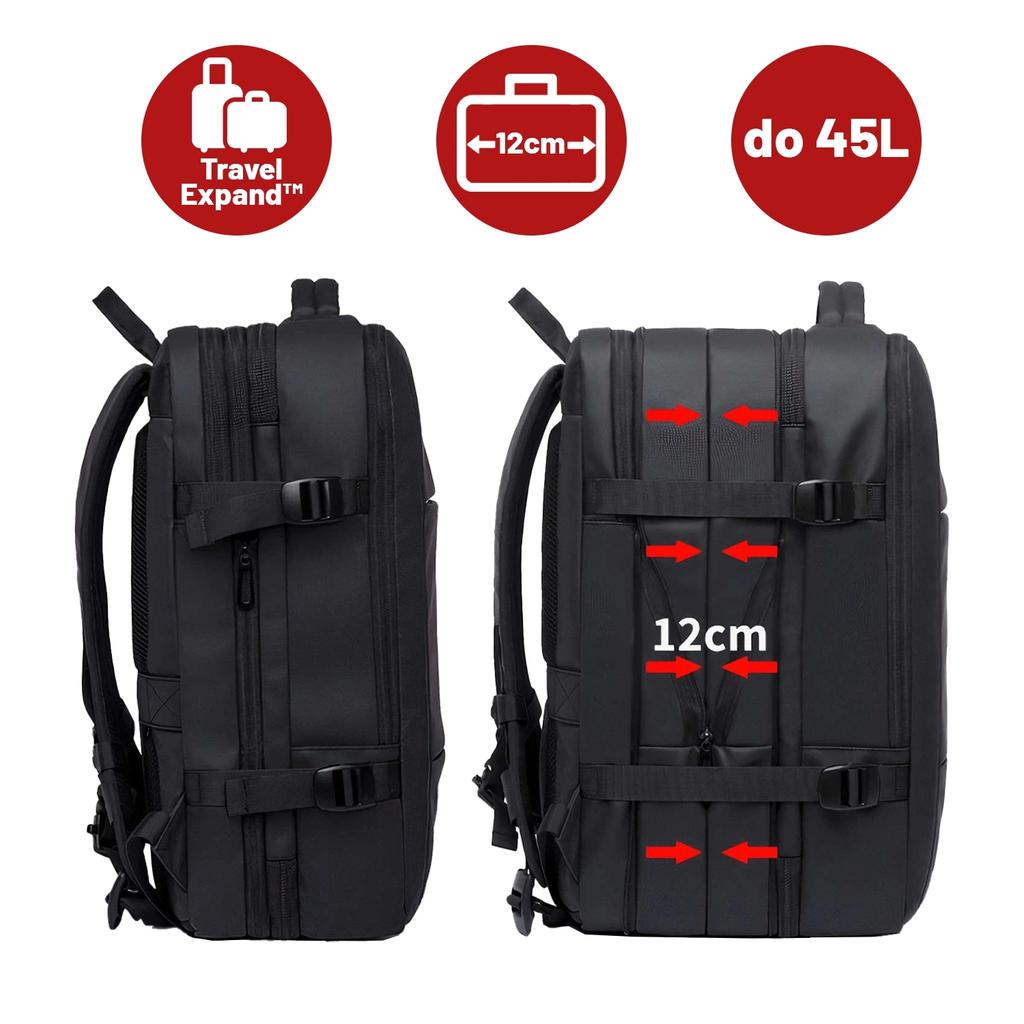 Plecak Podróżny Bange Backpack Biznesowy Plecak Rozszerzalny Torba Pojemna Do Laptopa 17.3" Z Portem Usb Czarny