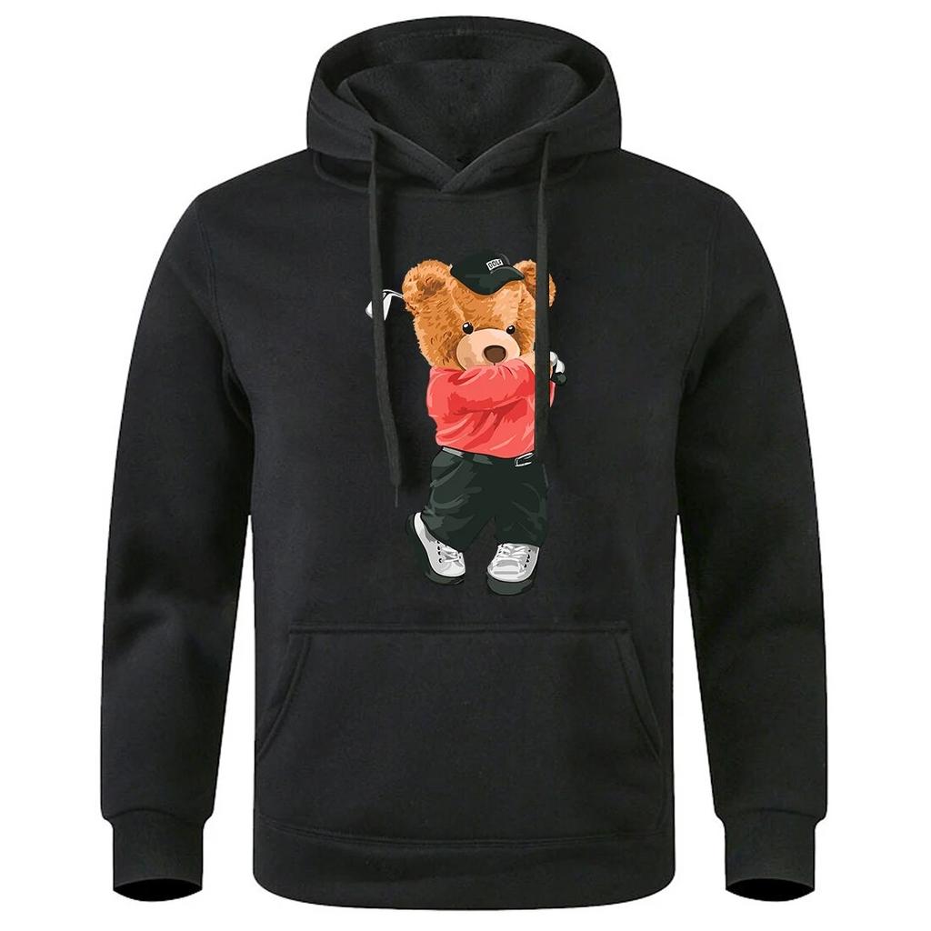 Strýček Teddy Bear hraje golf Potisk Unisex Mikina Velká volná Fleecová tepláková souprava Základní Běžné Sportovní Mikiny Klasické Kreativní Mikiny s kapucí