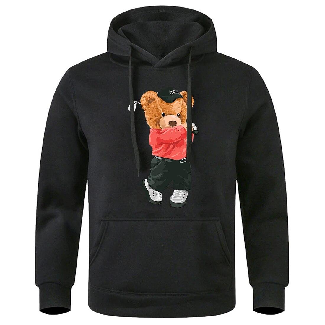 Дядя Тедди Мишка играет в гольф с принтом унисекс Толстовка Большой свободный флисовый спортивный костюм Базовый повседневный спорт Толстовки Классический Креативный с капюшоном L 4873₽