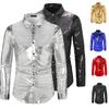 Mens Sequin Long Sleeve Shirt Party Nightclub Dance T-Shirt Shiny Button Tops