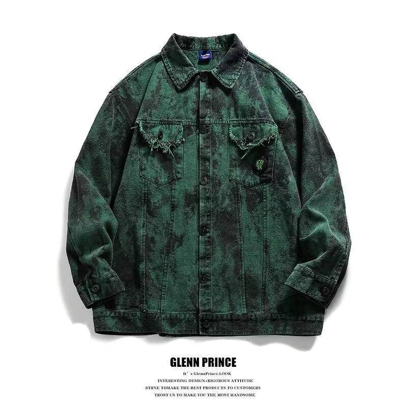 Old washed denim jacket men s spring and autumn new loose retro tooling lapel jacket M
