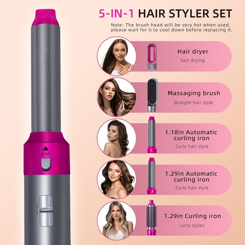 5-in-1 Multifunctional Hot Air Comb: Auto Curling Iron & Straightener Hair Dryer