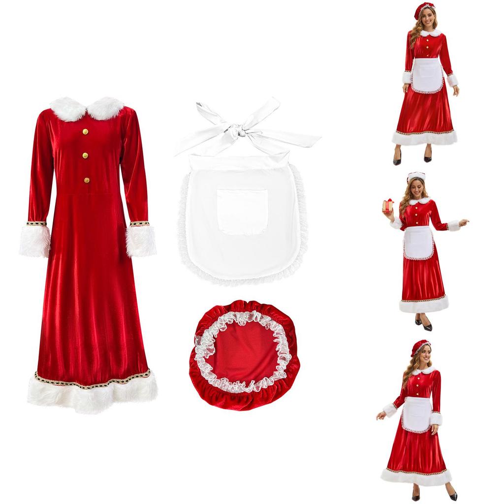 Christmas Santa Costume Dress For Adults With Polyester Fabric For Holiday Parties