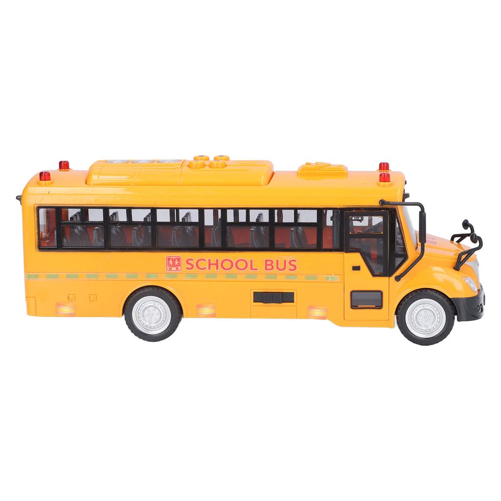 Yellow School Bus Model Toy Plastic Car Play Vehicle Figure with Opening Doors Lights Sounds