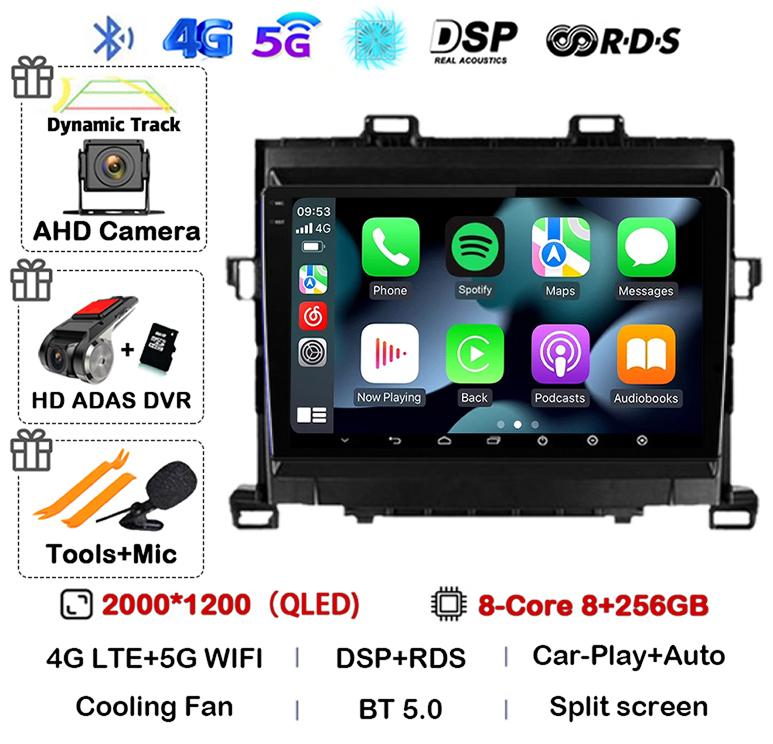 Android 14 Carplay Auto  For Toyota Alphard H20 2008-2012 2013 2014 Car Radio GPS Stereo Multimedia Player Head Unit WIFI+4G DSP