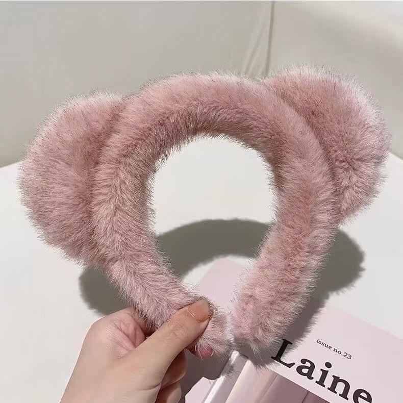 Süßes Plüsch-Stirnband mit Bärenohren, breite Krempe, für Damen, perfekt für Herbst und Winter.