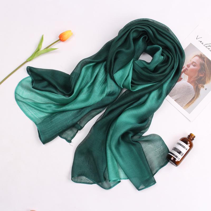 Dual-Use Gradient Mulberry Silk Scarf: Cotton, Linen & Silk Wrap for Women