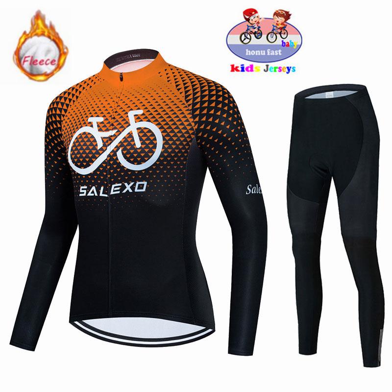 2026 Winter Velvet Warm Cycling Clothing Suit Set Fleece Children's Keep Warm Kids Jersey Bike Suit Jacket Clothes MTB Kids Cycling Trousers Equipage