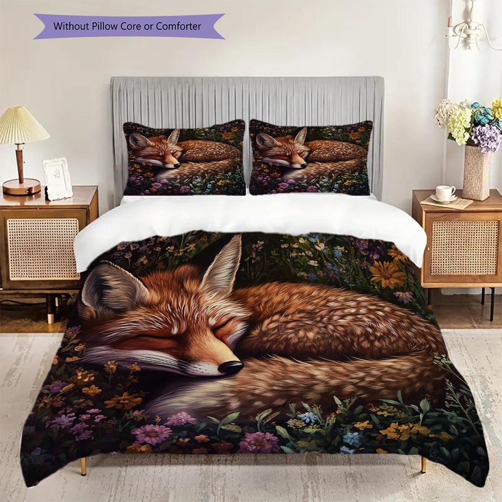 Fuchs-Muster Bettwäsche Steppdecke Set Bettbezug Kissenbezug Heimdekoration Geburtstagsgeschenk (1 Bettbezug + 2 Kissenbezüge, ohne Füllung)