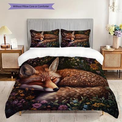 Fuchs-Muster Bettwäsche Steppdecke Set Bettbezug Kissenbezug Heimdekoration Geburtstagsgeschenk (1 Bettbezug + 2 Kissenbezüge, ohne Füllung)