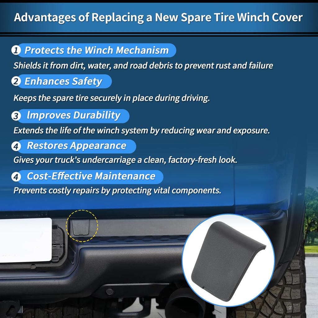 Motoforti Spare Tire Winch Cover for Ram 1500 DT 2019 2020 2021 2022 2023 2024 New Body Style Rear Bumper Cover Cap No.68299112AC/68299112AB