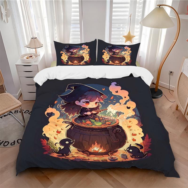 3pcs Witch Picture Design Quilt Cover Set - Soft and Cozy Bedroom, Guest Room and Dorm Decorative Bedding 3-Piece Set 1 Quilt Cover + 2 Pillow Sh
