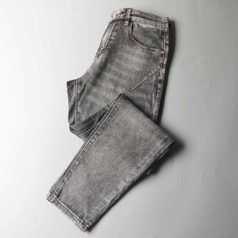 Clearance Export Surplus Summer Thin Smoke Gray Stretch Jeans for Men, Korean Style Trendy Straight Loose Casual Pants