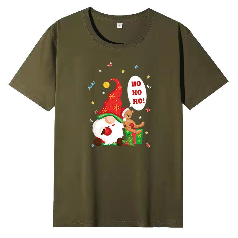 Weihnachts-Stil Lockeres Rundhals-Basisshirt mit Weihnachtsmann-Druck Reine Baumwolle Kurzarm-T-Shirts Herren
