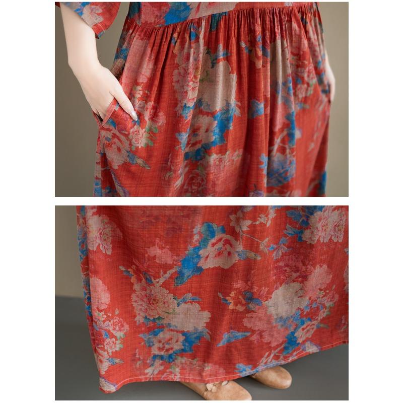 DIMANAF New 2026 Summer Women Plus Size Vintage Lady Long Dress Beach Loose Oversize Maxi Floral Print Cotton