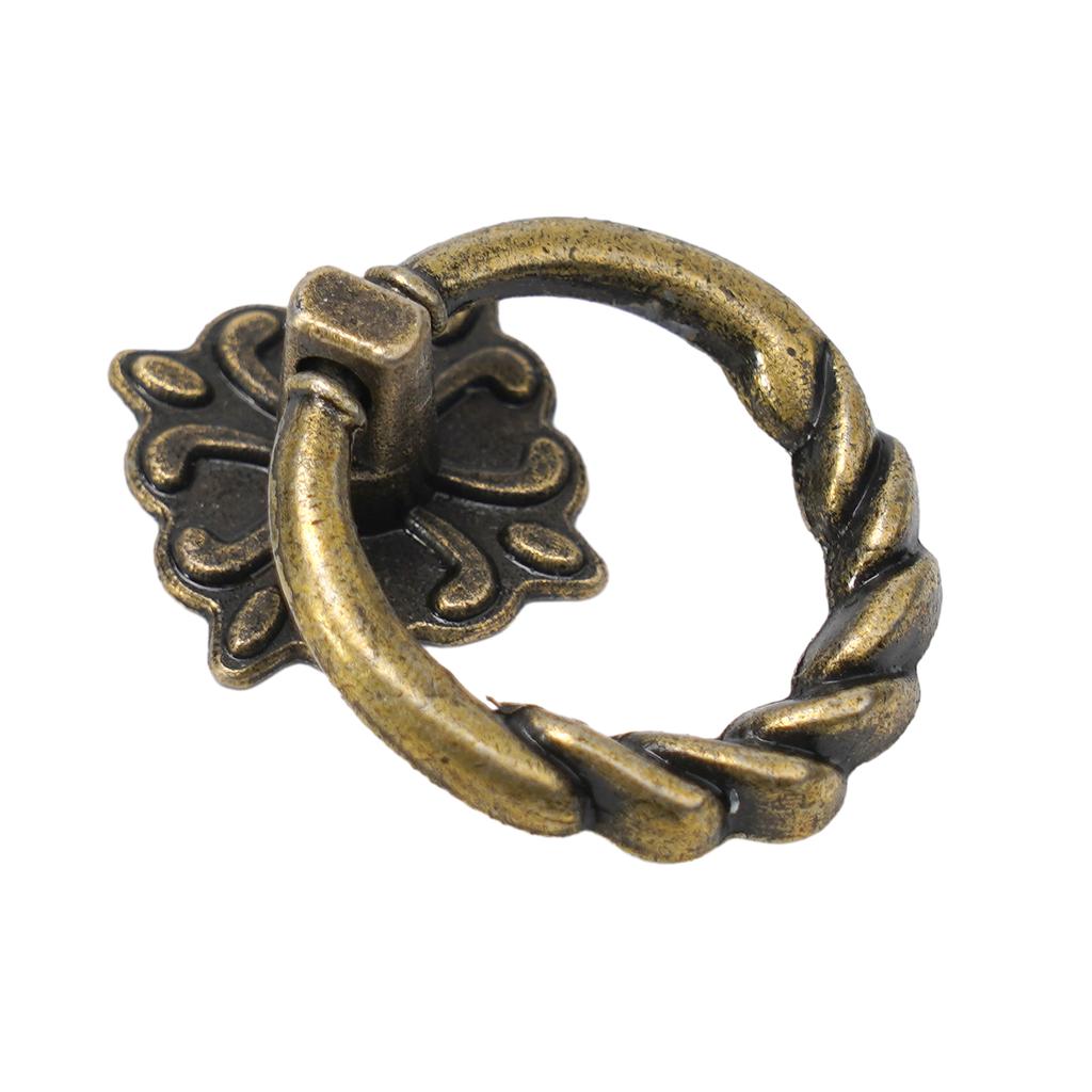 6pcs Retro Furniture Handle Cabinet Knob Drawer Dresser Pulls Cupboard Drop Ring Pull Handle Vintage Furniture Hardware
