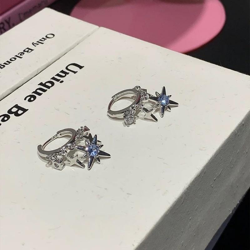Koreanische Mode Blaue Kristall Achteckige Anhängerohrringe für Damen Einfache Metall Kreuz Hängeohrringe Charme Schmuck Geburtstagsgeschenke