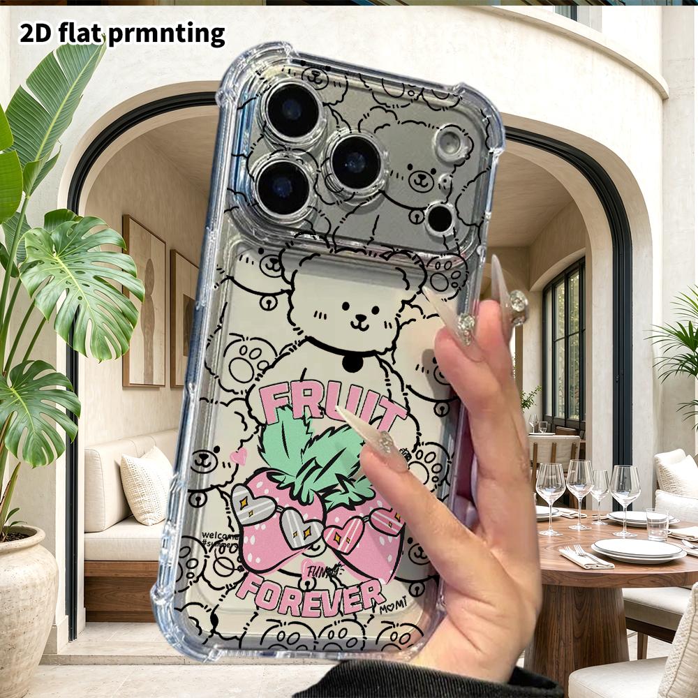 Phone Case: 2D Flat, Suitable for iPhone 18 17 16 15 14 13 Pro, Transparent Corner Protection Case, Cartoon Strawberries, Christmas and Halloween Gift